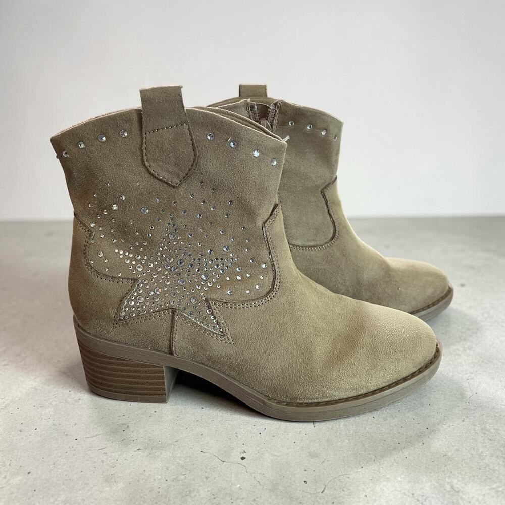 Woman's Girls Half Cowboy Boots Western Size Zipper Sparkle Stars Casual Sz 3